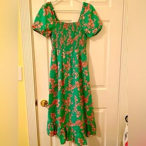J. Crew Factory Green Puff Sleeve Midi Dress, super cute for Spring